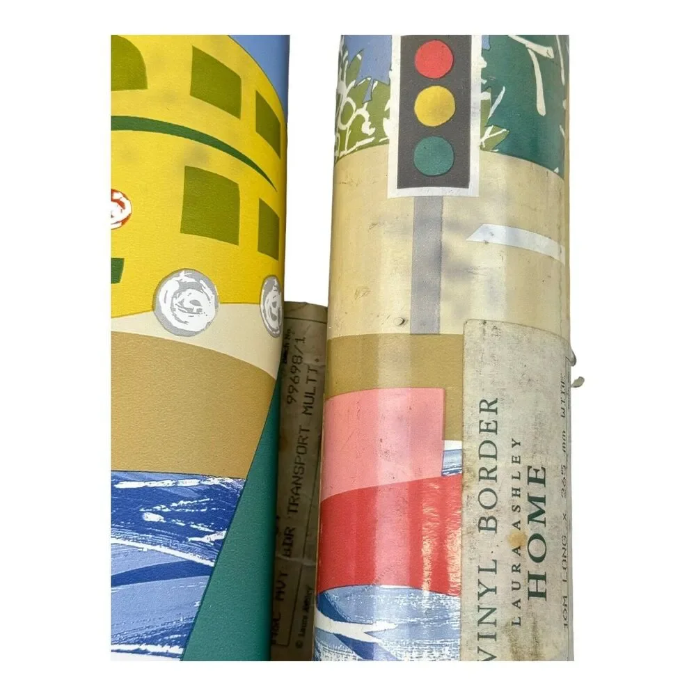 Laura Ashley Wallpaper Border 3 Rolls Children's Nursery Bus Cars Boat 32’x10”